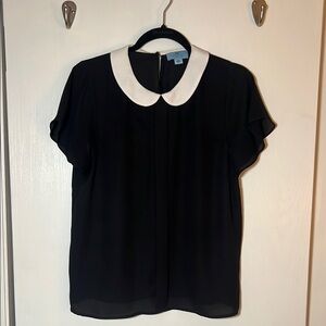 CECE white collared black blouse